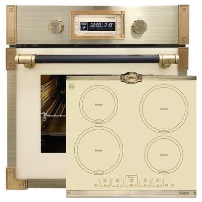 Produktbild von Herd Set Autark Kaiser EH 6427 ElfAD Retro Pyrolyse Einbau Backofen 73L Elfebeinfarbiges Glas 60 cm+KCT 6195 IElfEm Induktionskochfeld 60cm
