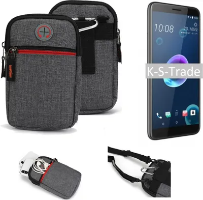 Produktbild von K-S-Trade Holster Gürtel Tasche kompatibel mit HTC Desire 12 Handy Tasche Schutz Hülle grau Zusatzfächer 1x