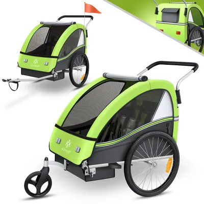 Produktbild von KESSER® Kinderanhänger Fahrradanhänger Sport-RX 2 in 1 Joggerfunktion Kinderfahrradanhänger + 5-Punkt Sicherheitsgurt 360°-Vorderrad Jogger Buggy Fahrrad Anhänger für 1 bis 2 Kinder max. 40kg