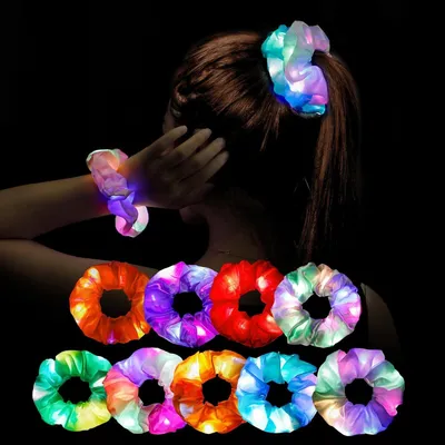 Produktbild von Led Haargummis Mädchen Leuchtender Haarschmuck 9Pcs Leuchtarmbänder Mitgebsel Kindergeburtstag Mädchen Give Aways Satin Haargummi Armband Neon Pyjama Party Deko Accessoire Frauen Geschenk