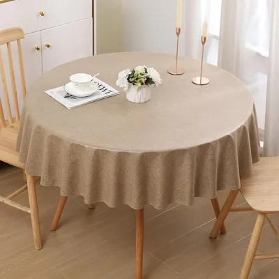 Productafbeelding van Tafelkleed, linnenlook, afwasbaar, met lotus effect, rond, diameter 140 cm, lichtbruin