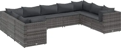 Produktbild von vidaXL 9-tlg. Garten-Lounge-Set mit Kissen Grau Poly Rattan