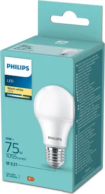 Obrázek produktu pro Philips Žárovka 75 W A60 E27, 10 W, 75 W, E27, 1055 lm, 15000 h, Teplá bílá