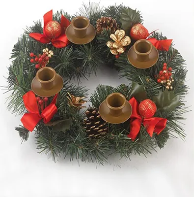Produktbild von Weihnachts-Adventskranz, 30,5 cm grosser Advents-Kerzenhalter, Ring, kuenstlicher Weihnachtskranz mit Band, Tannenzapfen, fuer Advent, Herzstueck, Urlaub, Weihnachten, Heimdekoration, keine Kerzen