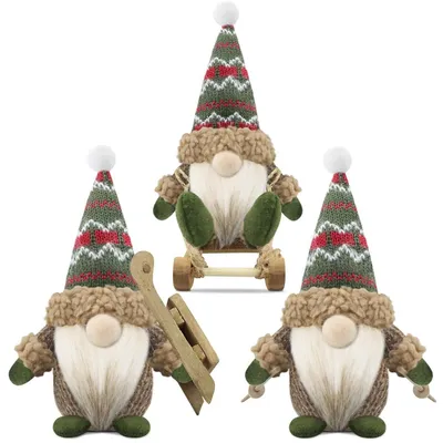 Produktbild von Weihnachtswichtel Dekofigur Plüsch - 3 Stück - Handgemacht - Unterschiedlich groß und schwer - Für Tisch, Regal und Kamin