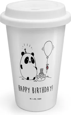 Produktbild von Mr. & Mrs. Panda Coffee To Go Becher Panda Geburtstag - Weiß - Geschenk, Mehrwegbecher, Thermobecher, Isolierbecher, Kaffeebecher, ToGo