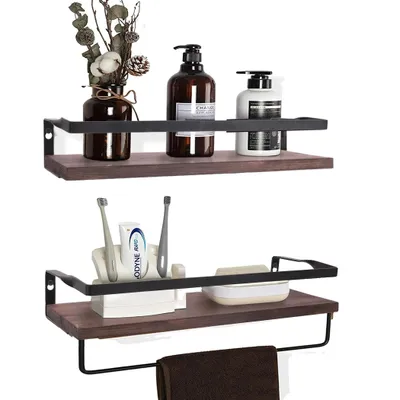 Image de Étagère murale flottante, robuste, fabriquée en bois, chocolat