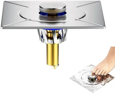 Immagine prodotto di Scarico a pavimento in acciaio inossidabile Unyqoos® con sistema anti-odore, ideale per bagno, cucina e balcone – forma quadrata, filtro in rame, cestello estraibile per raccogliere i capelli, adatto per diametri da 9,8 a 10 cm