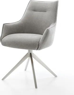 Produktbild von DELIFE Drehstuhl Alja-Flex mit Armlehnen Strukturstoff Soft Grau Kreuzgestell breit Edelstahl 360° drehbar Wippfunktion Taschenfederkern