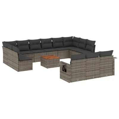 Produktbild von vidaXL 14-tlg. Garten-Sofagarnitur mit Kissen Grau Poly Rattan