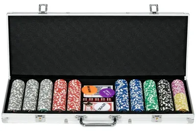 Obrázok produktu pre Sada pokerových žetónov (500 ks) s hliníkovým kufríkom | Farba: strieborná | Rozmery: 23,5 x 56 x 6,5 cm