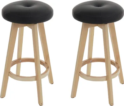 Produktbild von 2er-Set Barhocker Navan, Barstuhl Tresenhocker, Holz Kunstleder drehbar schwarz, helle Beine