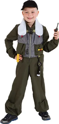 Produktbild von O5282-152-164-A grün Kinder Junge Kampfpilot mit Zubehör Gr.152-164
