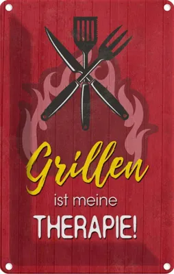 Produktbild von vianmo Blechschild 18x12 cm Grillen ist meine Therapie Spruch Zitat
