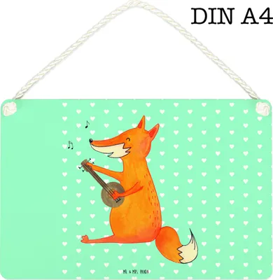 Produktbild von Mr. & Mrs. Panda wandtafel Fuchs Gitarre DIN A4 - Türkis Pastell - Geschenk, Schild, Musik, Optimistisch, Holzschild, kleine aufmerksamkeit, Türschild, Sänger, glücklich