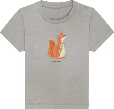 Produktbild von Mr. & Mrs. Panda Babyshirt Eichhörnchen Blume 0. - 6. Monat - Heather Grey - Geschenk, Motivation Sprüche, Lustige, Kleinkind T-Shirt, Öko Baby, Oberteil, , Lachen