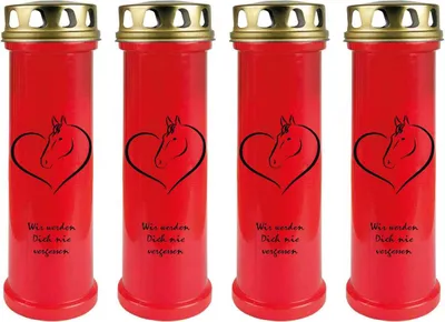 Produktbild von Grabkerze Rot 4er Pack, Brenndauer: 100 Stunden ( je Kerze ), Motiv: Herz