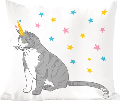 Produktbild von MuchoWow® Zierkissen Sofakissen Wohnzimmer Dekokissen 50x50 cm Kinder Illustration Katze Einhorn - Komfort - Sofakissen