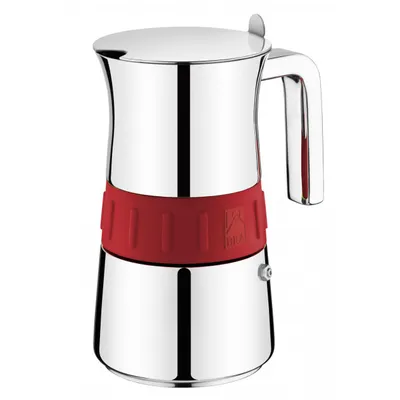 Produktbild von BRA Elegance | Italienische Kaffeemaschine, Edelstahl, Grau und Rot, 6 Tassen, 9,3 cm x 9,5 cm