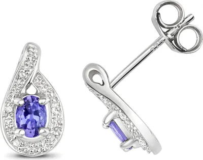 Produktbild von Wunderschöne 9 Karat (375) Weißgold Damen - Diamant Paar Ohrstecker Brillant-Schliff H - PK mit Tansanit - 11mm*6mm; TRS35527