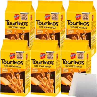 Produktbild von De Beukelaer Tourinos Gebäck-Stangen Käse mit feinwürzigem Gouda 6er Pack (6x125g Beutel) + usy Block