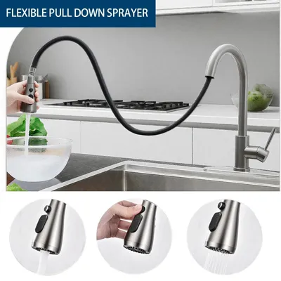 Produktbild von AICA Küchenarmatur ausziehbar mit Brause 3 Strahlarten Mischbatterie 360° drehbar Hochdruck Wasserhahn Küche Gebürstet