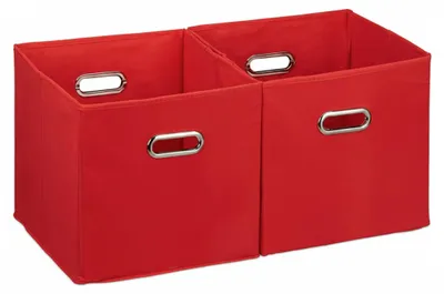 Produktbild von Relaxdays Aufbewahrungsbox 2er Set, Regalkorb ohne Deckel, mit Griff, faltbar, Stoffbox quadratisch, 30 cm, rot