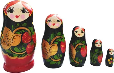 Produktbild von Matrjoschka "Erdbeere" 5 Holzpuppen Höhe ca. 10,5 cm Matröschka Babuschka Steckpuppen Matroschka