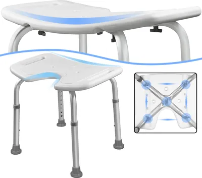 Produktbild von LZQ Duschstuhl, Alu & Kunststoff, höhenverstellbar 35-51cm, Anti-Rutsch, Sitzbreite 48cm, Sitztiefe 32cm, für Senioren & Schwangere, Weiß, 2kg, einfache Montage