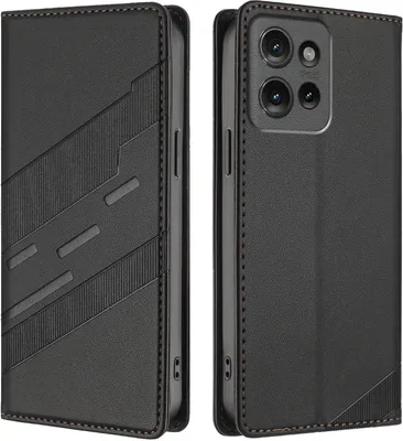 Image de Etui pour Motorola Edge 50, étui portefeuille en cuirPolyuréthaneavec fente pour cartes et fonction stand Schwarz