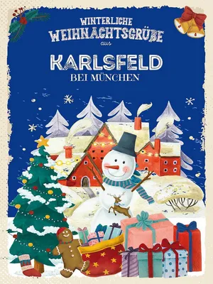 Produktbild von vianmo Holzschild 40x30 cm Weihnachtsgrüße KARLSFELD BEI MÜNCHEN