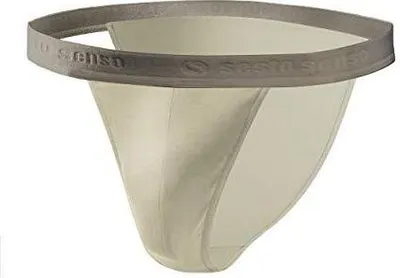 Produktbild von Sesto Senso Herren Slipy Puma Tanga - Bequeme Baumwoll-Elasthan Unterwäsche, Sportlich, Anatomische Passform, Breiter Bund mit Logo, Ideal für Aktive, Farbe: Hellbeige, Neu, Hergestellt in Polen XL