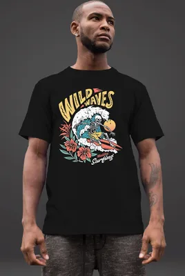 Produktbild von Neverless® Herren Surfing Skull Malibu Wild Waves Wellen Sonne Strand T-Shirt Fashion Streetstyle schwarz XS