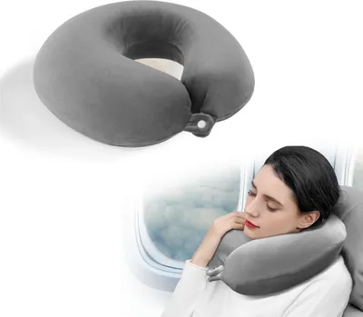 Zdjęcie produktu dla Poduszka podróżna rogala 30x30x10 cm szara, memory foam, welwetowa poszewka