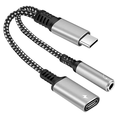 Produktbild von Zwei-in-Eins USB-C auf 3,5-mm-Adapter, Kopfhörer & Ladegerät, Schnelllade-Audio, kompatibel mit Samsung, Huawei, Typ-C-Handys & Tablets, Plug & Play
