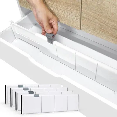 Produktbild von Unyqoos® Verstellbare Schubladenteiler 4er-Set, 37,5–54 cm, ABS mit EVA-Antirutsch, Schubladen-Organizer für Kleidung, Kommode, Schlafzimmer & Küche