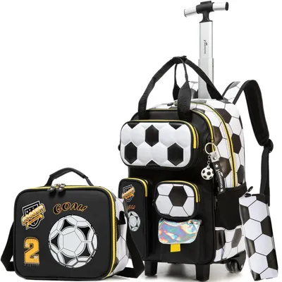 Produktbild von Schulranzen mit Rollen für Kinder, Rucksack Trolley mit 4 Fronttaschen, 45x30x20cm