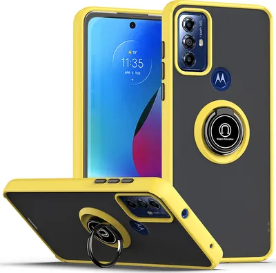 Produktbild von Moto G Play 2023 Hülle, Ring Halter Ständer Matte Transluzent TPU Rahmen Stoßfest Schutzhülle für Motorola Moto G Play 2023 Gelb
