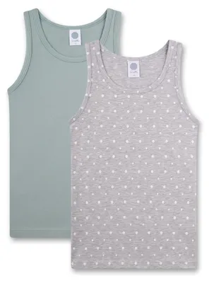 Immagine prodotto di Canottiera per bambine Sanetta, color grigio chiaro a pois, verde menta | Set da 2 magliette per bambine