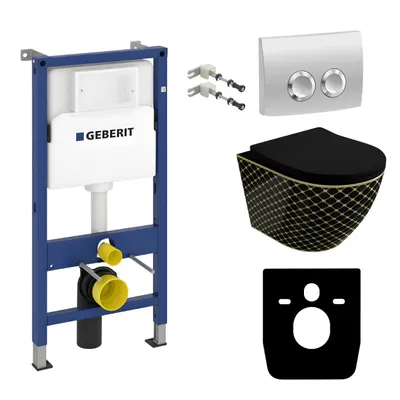 Produktbild von DOMINO Geberit Duofix Basic Vorwandelement + Wand-WC Tiefspül Sofi Slim Becken Black Night Spülrandlos + Bedienplatte Delta 25 für Doppelspülung | Set