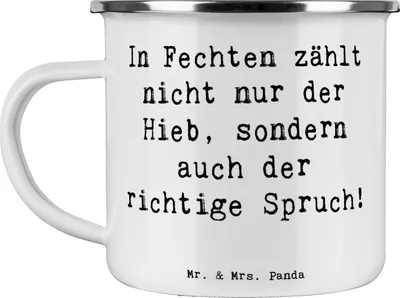 Produktbild von Mr. & Mrs. Panda Pott Spruch Fechten Spruch - Weiß - Geschenk, Sport, Emaille Becher, Haferl, Säbel, Taktik, Sprüche, Sportler, Duell, Emailletasse, Humor, Geschenke