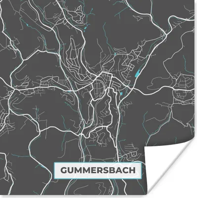 Produktbild von MuchoWow® Poster Deutschland - Blau - Gummersbach - Stadtplan - Karte 100x100 cm - Babyzimmer