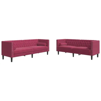 Zdjęcie produktu dla 2-cz. wypoczynek Chesterfield z wałkami, bordowy, aksamit