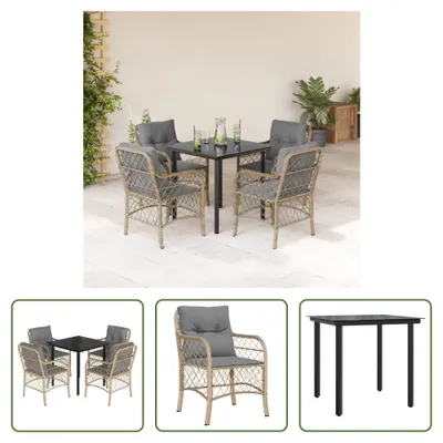 Produktbild von The Living Store 5-tlg. Garten-Essgruppe mit Kissen Beigemischung Poly Rattan
