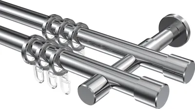 Produktbild von Interdeco Gardinenstange / Vorhangstange Chrom, Typ Prestige Santo (Kappe), 20 mm Ø 2-läufig, 120 cm