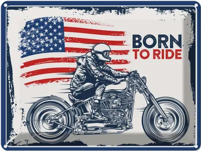 Produktbild von vianmo Blechschild 30x40 cm Biker Born to Ride USA Amerika