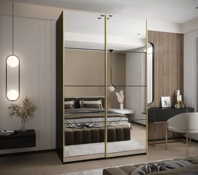 Produktbild von Zweitüriger Kleiderschrank SAMARA 2 – 160 cm, schwarz/gold