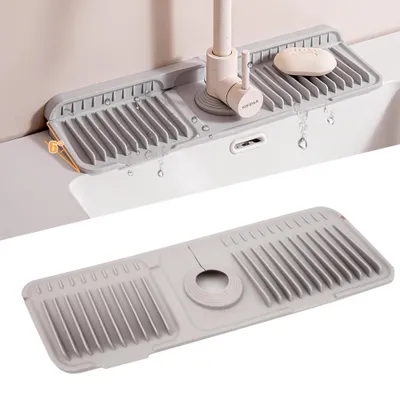 Produktbild von Silikon Wasserhahn Matte - Abtropfmatte für Spüle - Grau - 45 cm