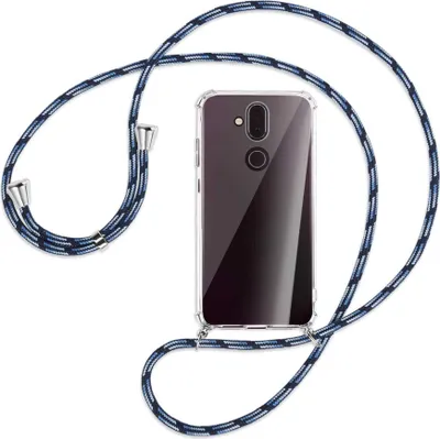 Produktbild von Handykette Backcover-Schutzhülle mit Band (Metall silberfarben) für Nokia 8.1 - Blautöne