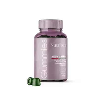 Produktbild von Nutriplus Red & Green Mix Gummies 60 Stück – Vegane Frucht- & Gemüse-Gummis mit Vitaminen, Mineralstoffen, Antioxidantien | Zuckerfrei | Gelatinefrei